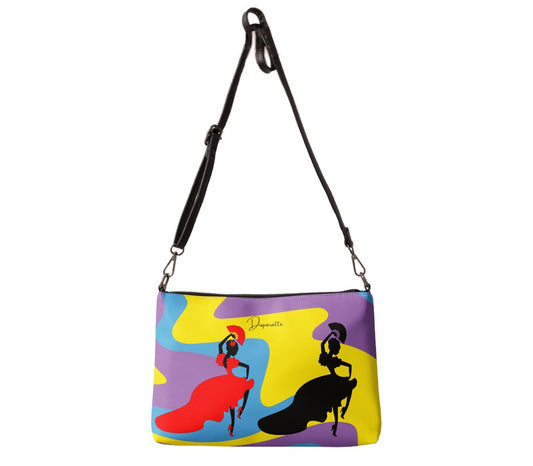 Bolso con correa doble. Correa Larga para hombro y Correa Corta de Mano. Bolso Flamenco Multicolor Disparatte